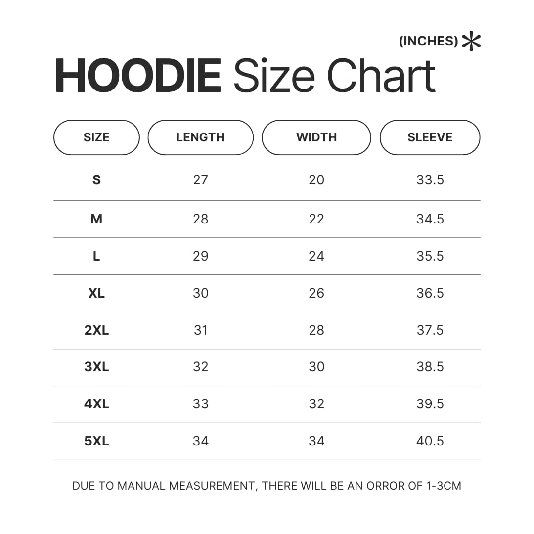 Hoodie Size Chart - Gojira Shop