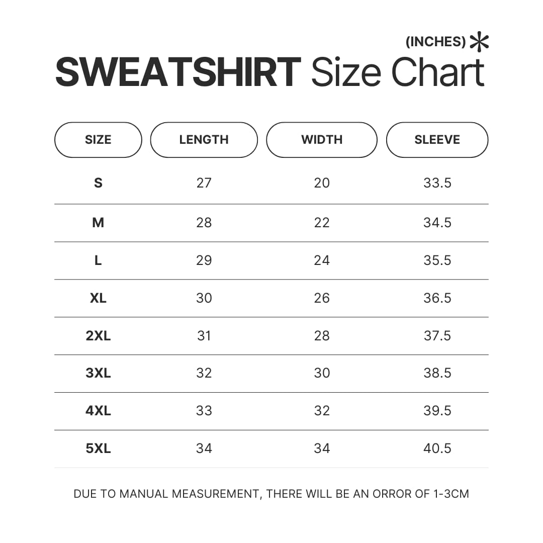 Sweatshirt Size Chart - Gojira Shop