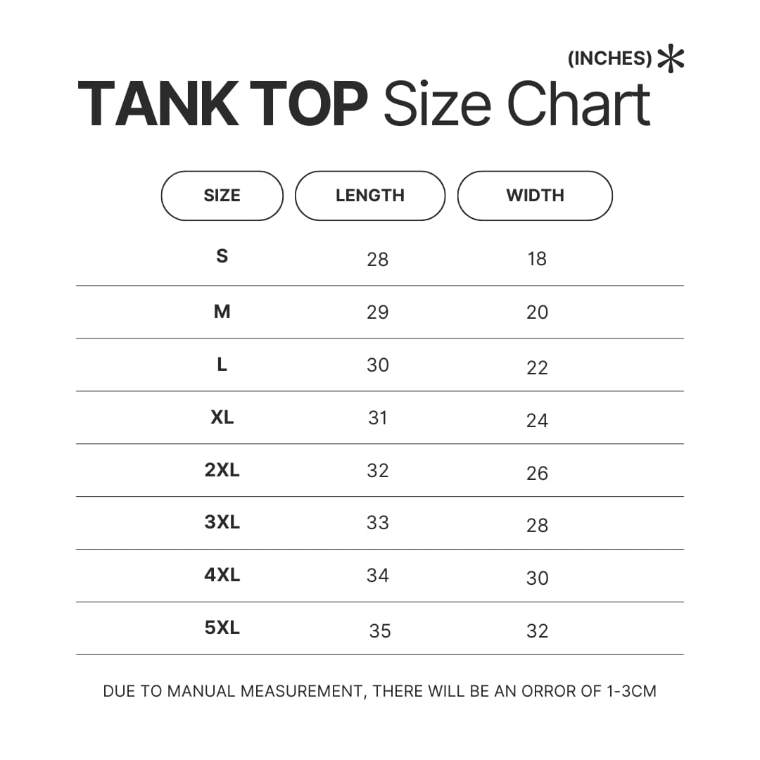 Tank Top Size Chart - Gojira Shop